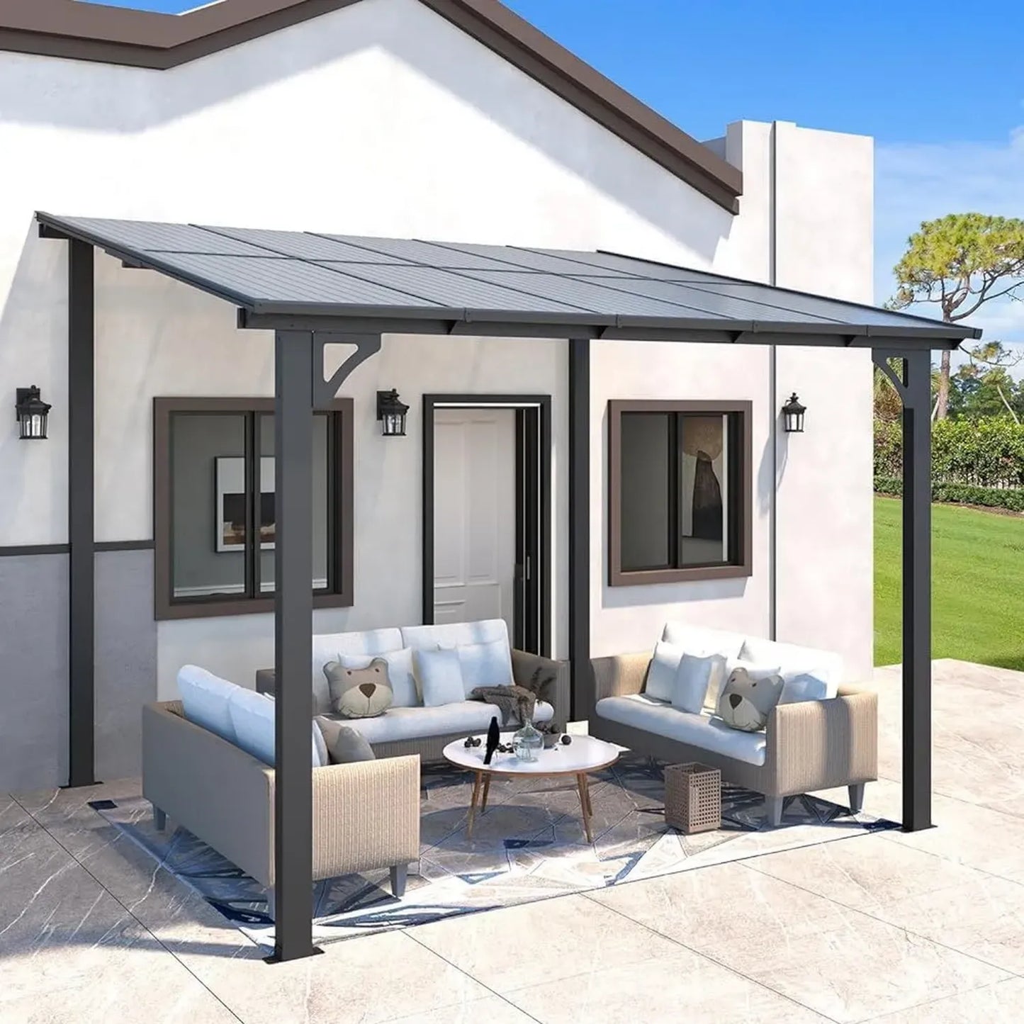 Pergola Aluminium YODOLLA 2,4 x 3 m - Abri de Jardin Extérieur Inclinable - Protection UV et Intempéries - Noir