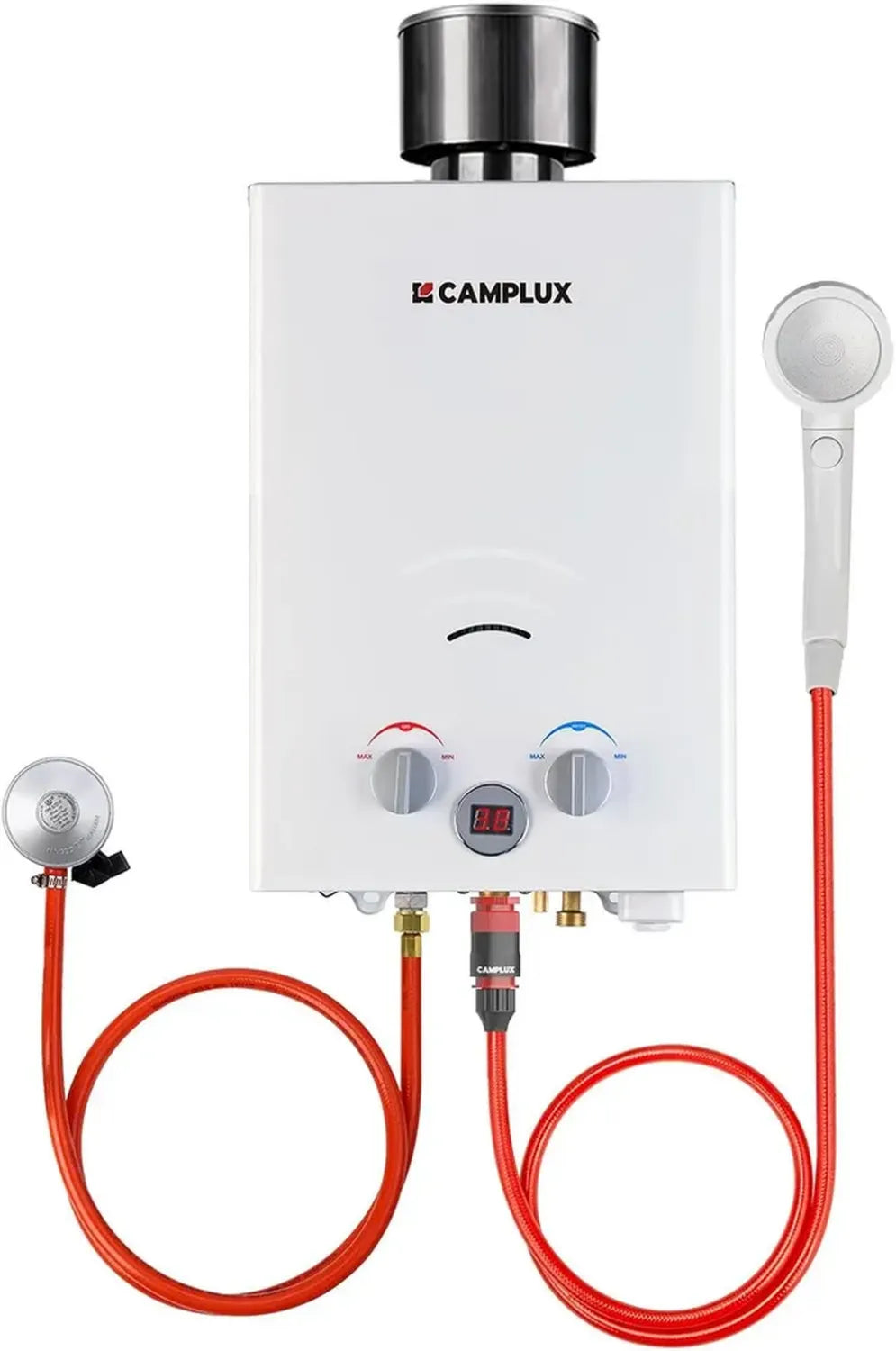 Chauffe-eau Gaz 6L Certifié CE CAMPLUX pour Camping-car avec Douche et Capuchon de Pluie