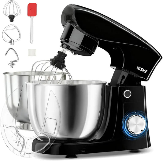 Robot Pâtissier 1500W avec Deux Bols 4,5L et 5L en Inox, 10+ Vitesses, Tête Inclinable, Kit Pétrissage Complet