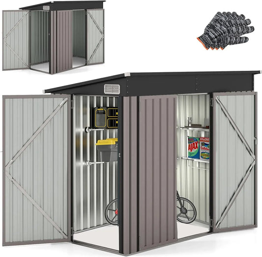 RELAX4LIFE Abri de Jardin Métallique 5m³ avec Portes Verrouillables et Fenêtres, Cabane à Outils Résistante aux Intempéries pour Équipement Extérieur
