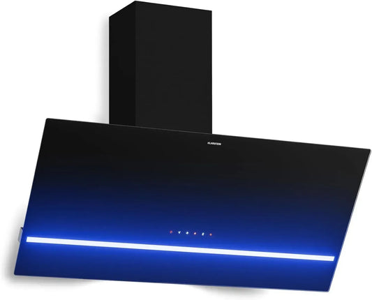 Hotte Aspirante Klarstein Illuminosa 90 cm - Design Moderne, Haute Puissance 818 m³/h, Éclairage LED, Commande Tactile, Efficacité Énergétique A++, 3 Vitesses avec Mode Boost, Filtre à Charbon, Options de Recyclage ou Évacuation