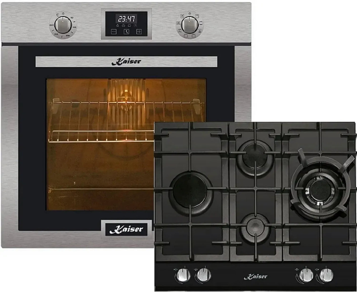 Four électrique encastrable Kaiser 79L avec nettoyage automatique et cuisinière à gaz en verre noir