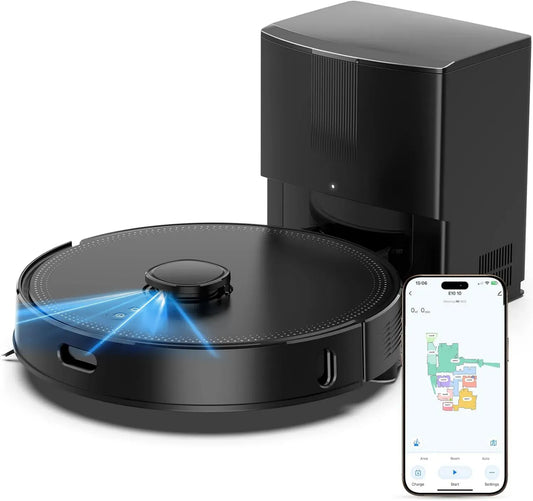 Aspirateur Robot avec Station d'Évacuation Automatique, Puissance 5000 Pa, Navigation LiDAR, Idéal pour Poils d'Animaux, Tapis et Sols Durs, Commande via Application