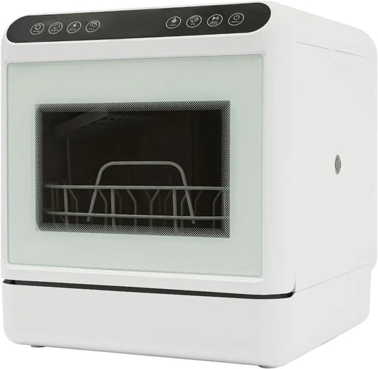 Lave-Vaisselle Compact 6L, 6 Couverts, 4 Programmes, Séchage à Air et Stockage Antibactérien