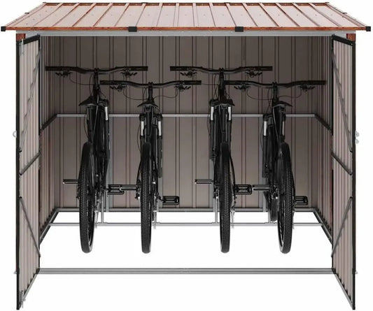 Abri à Vélos Métallique Marron, 3 Pièces, 215x206x157 cm, Moderne et Durable