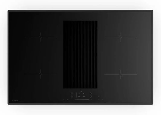 Klarstein Velaire Table de Cuisson à Induction avec Hotte Intégrée - 4 Foyers, 8400W Boost, Commandes Tactiles, Minuterie, Sécurité Enfants, Détection Automatique, Verre Noir 80cm