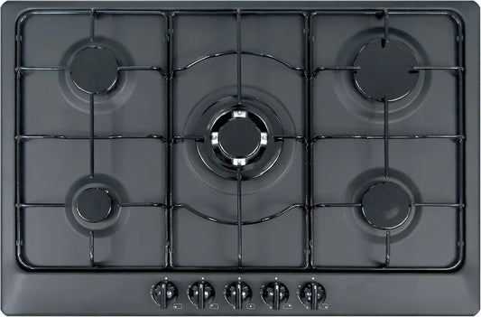 Plaque de cuisson gaz 5 feux 75 cm encastrable noir mat