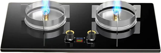 Cuisinière à gaz double avec brûleur wok, minuterie et sécurité intégrée