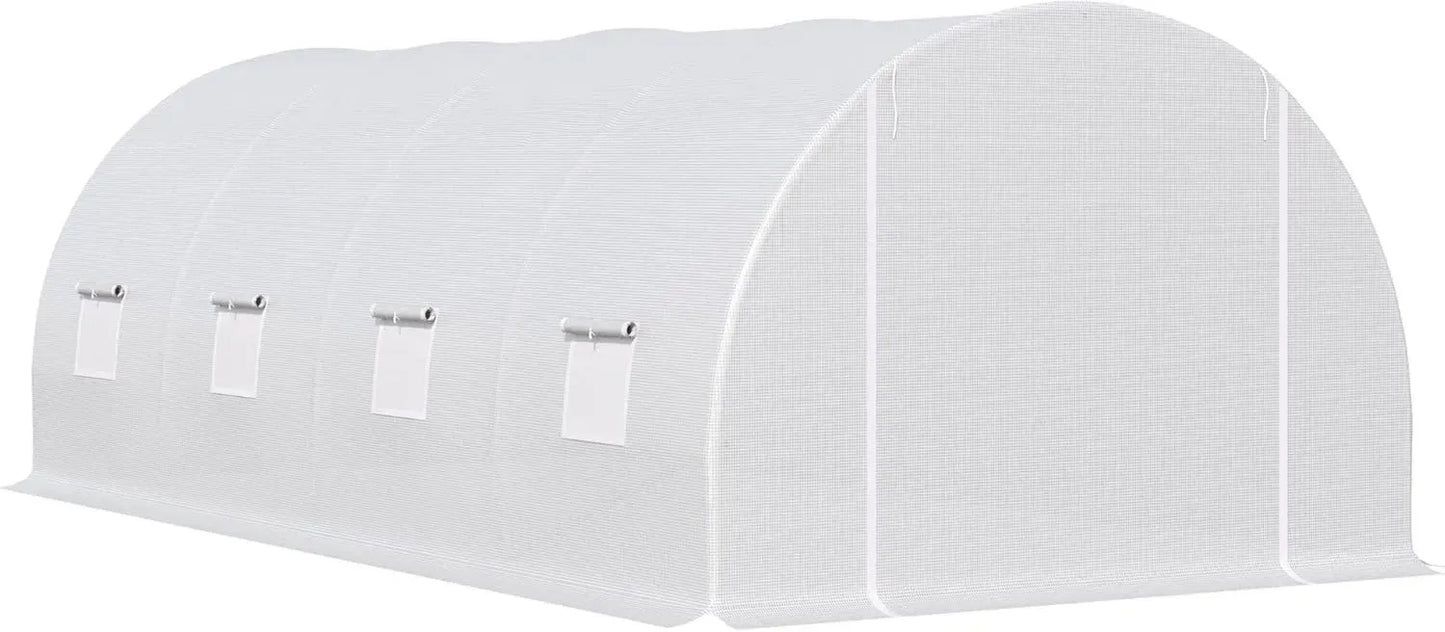 Serre de Jardin Tunnel 18 m² Outsunny, Structure Renforcée, 6x3x2m, Blanc